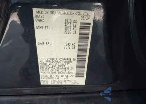 2014 Nissan Altima 2.5 S z USA, uszkodzony, nr VIN 1N4AL3AP7EN386022